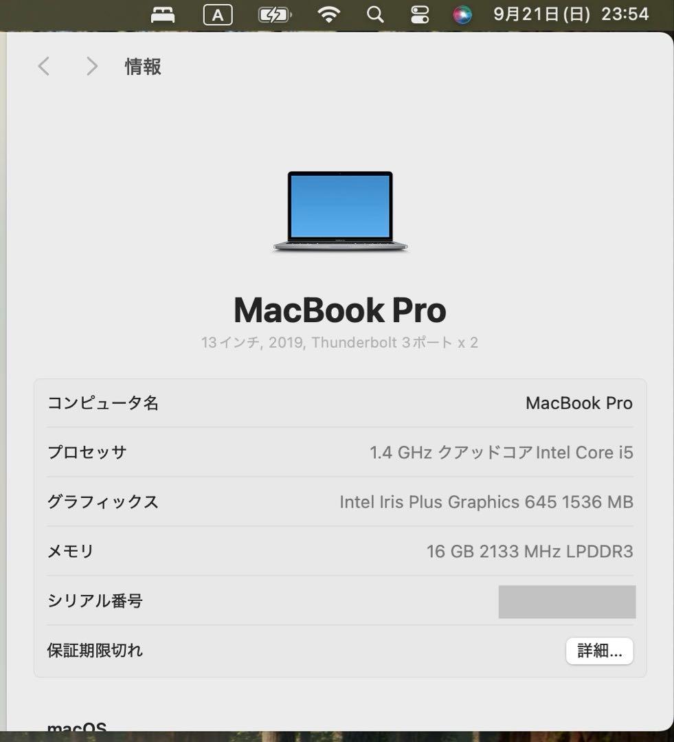 MacBook Pro 13\" 2019 16GB / 512GB / US配列