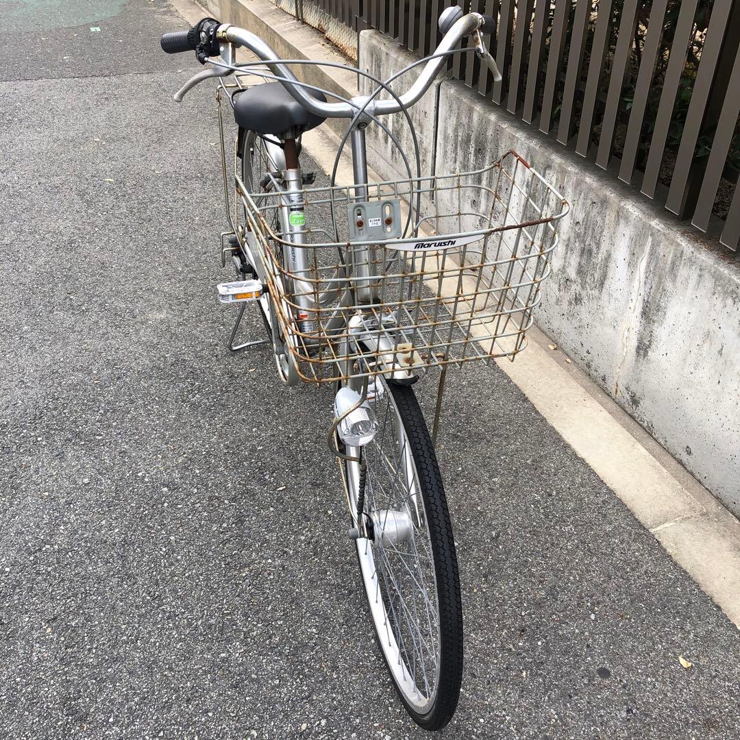 シルバー 26インチ シティサイクル 前バスケット付き　MARUISHI