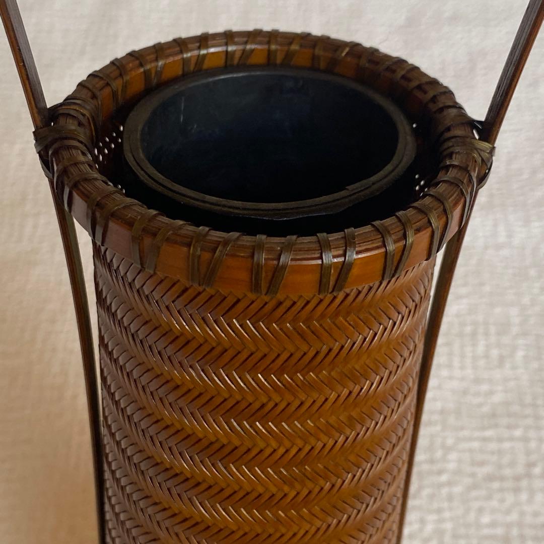 希少✨茶花　花入　竹細工　林真光　在銘　竹編手付　花籠　茶道具　華道具　花器