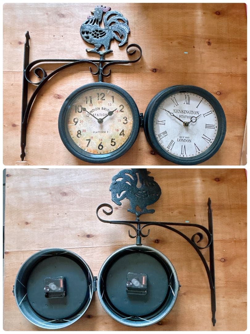 おしゃれな壁掛け時計 アンティーク 風見鶏top 両面時計 艶無しブラック