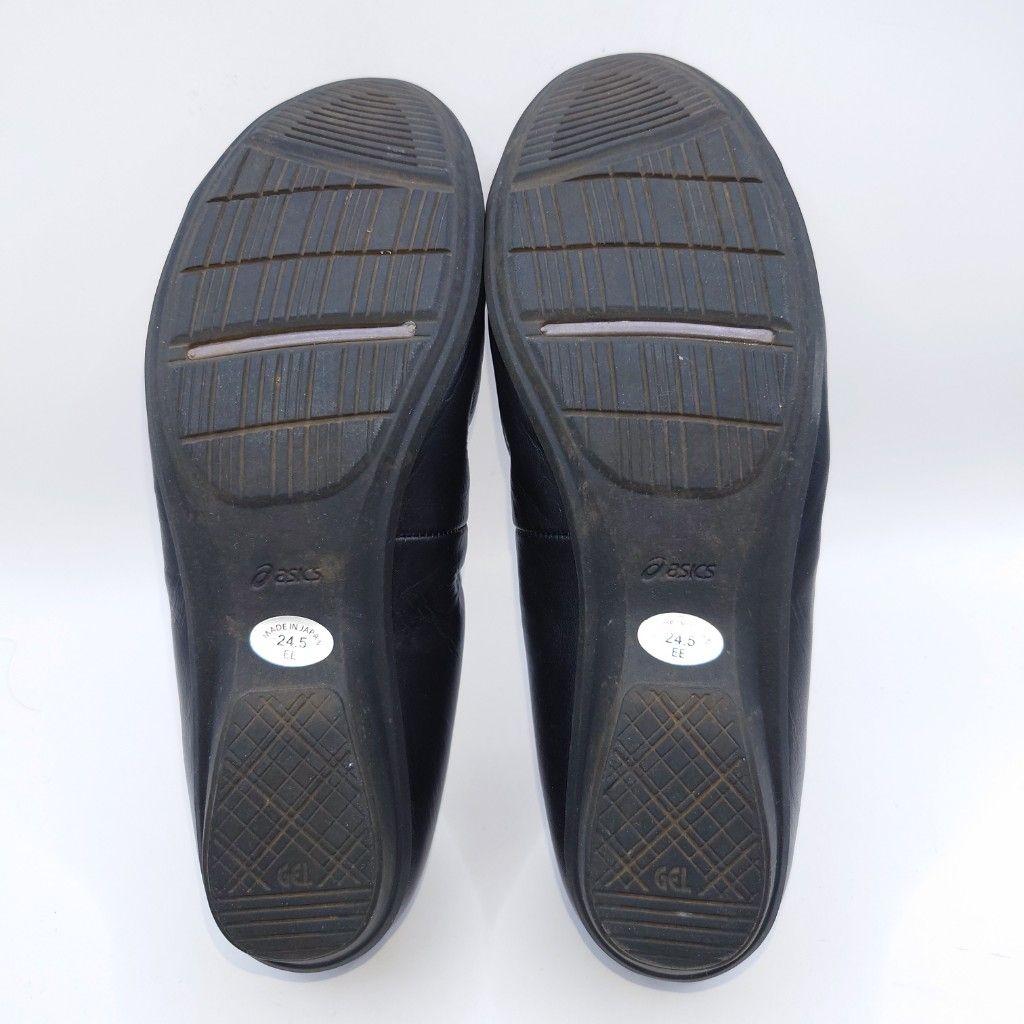 美品 ASICS pedala パンプス 24.5 EE 黒 バレエシューズ