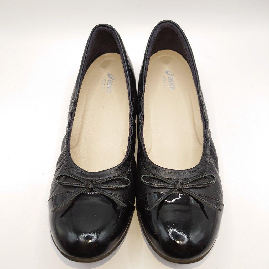 美品 ASICS pedala パンプス 24.5 EE 黒 バレエシューズ