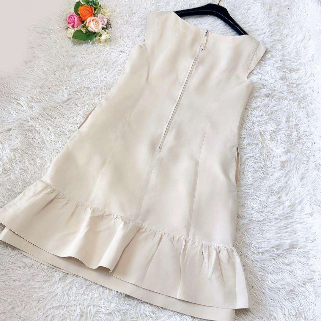 2段フレア✨FOXEY フォクシー シルク ワンピース ビーズ 40 ベージュ