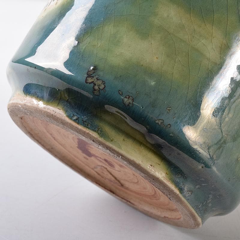 北大路魯山人作　織部焼　花文　耳付花瓶　黒田陶々庵極箱　M　R8680B