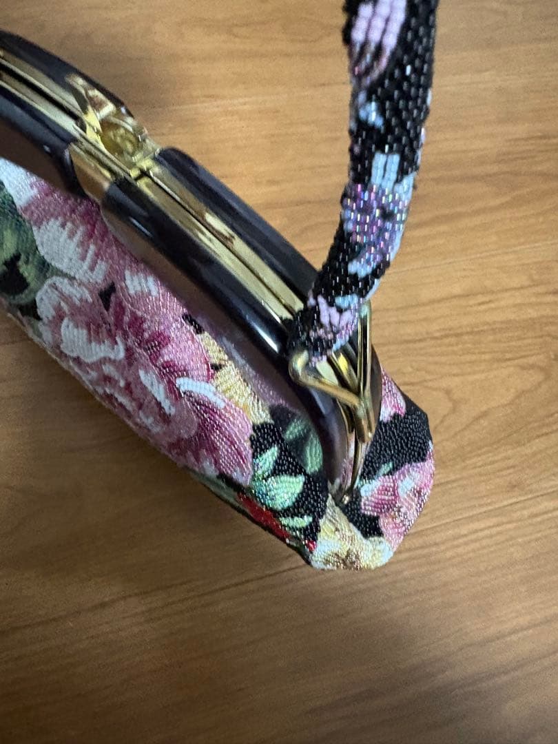 花柄刺繍 和装用バッグ　ビーズ
