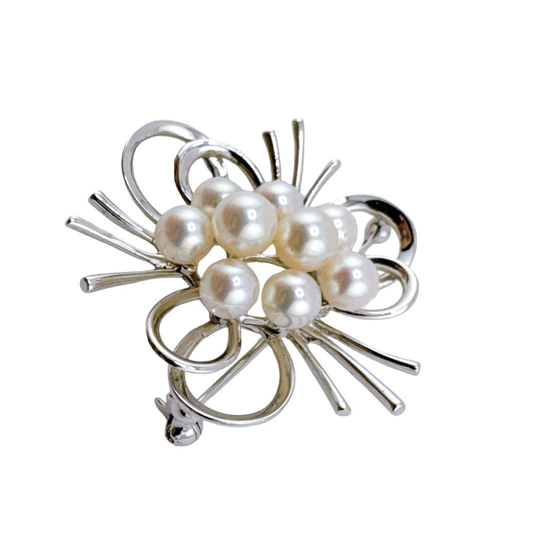 ミキモト 真珠 ブローチ コサージュモチーフ パール SV シルバー 冠婚葬祭