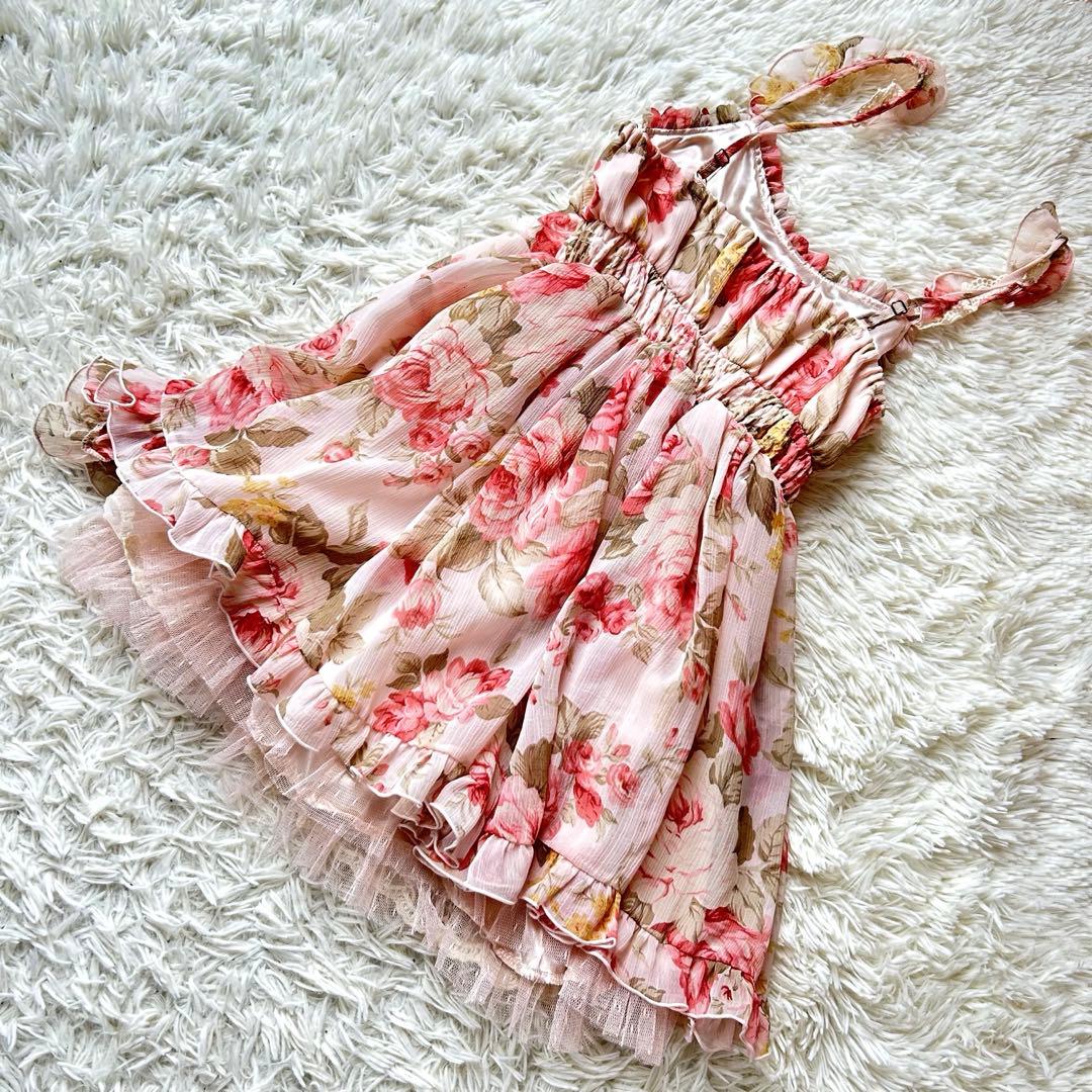 リズリサ 花柄 ピンクリボン フリル レース キャミソール y2k 平成 ギャル