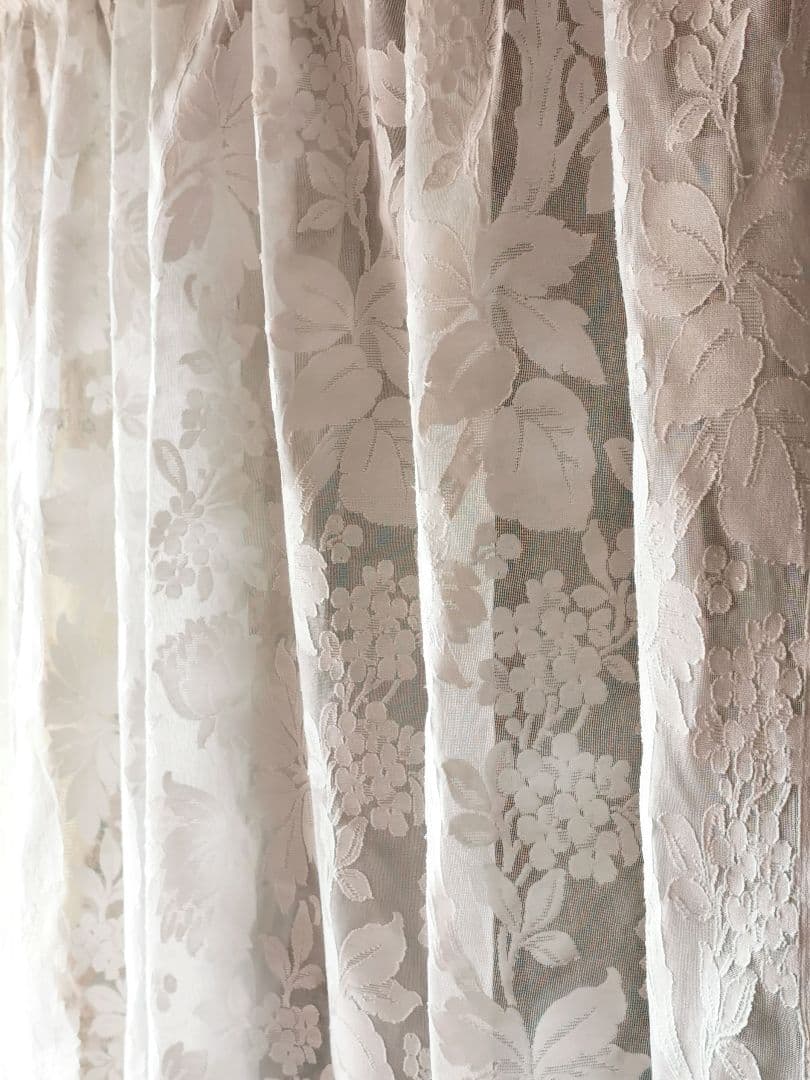 アンティークノッティンガムマドラスレース 向日葵 紫陽花ライラックカーテンパネル