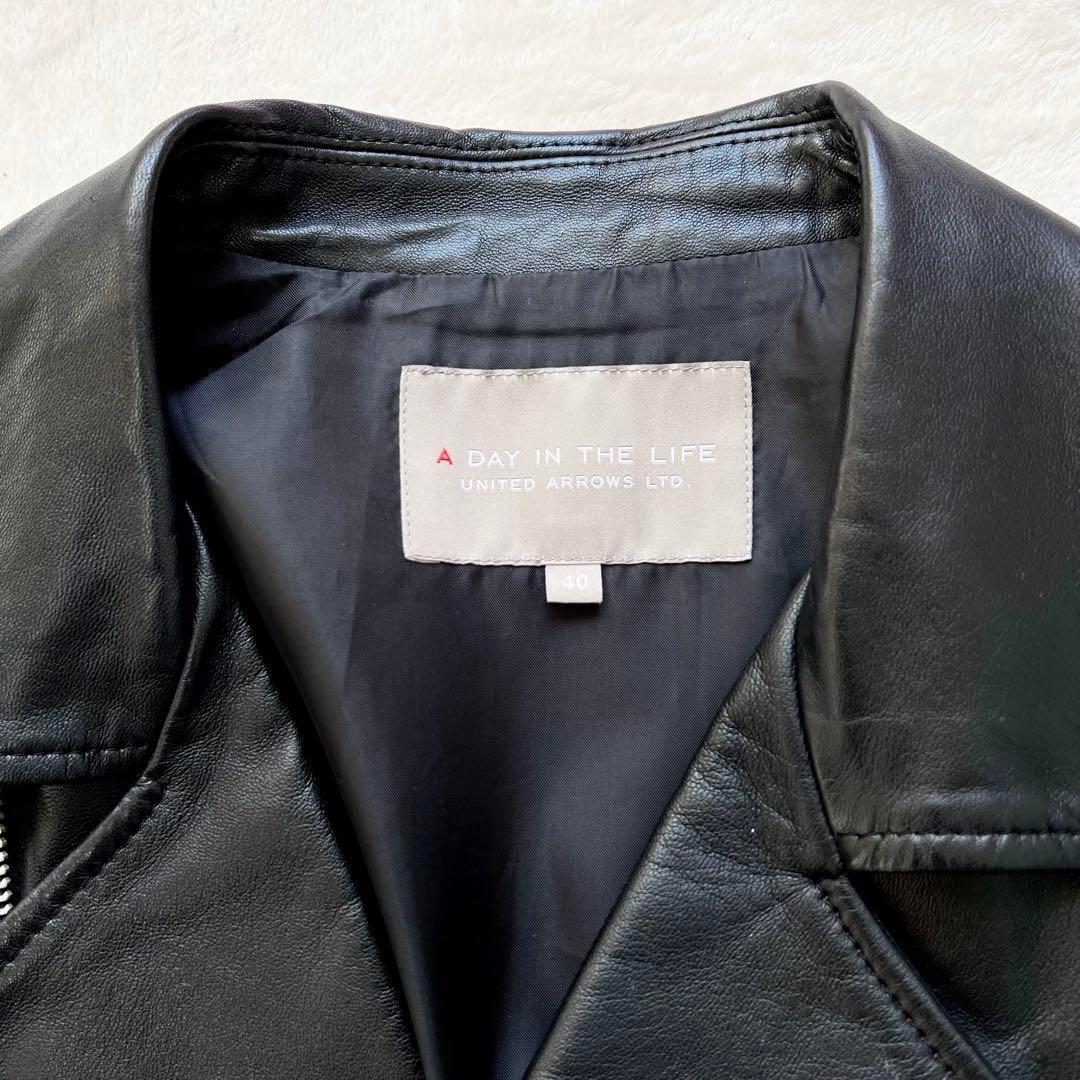 UNITED ARROWS⭐️本革ダブルライダースジャケット、黒色、サイズ40