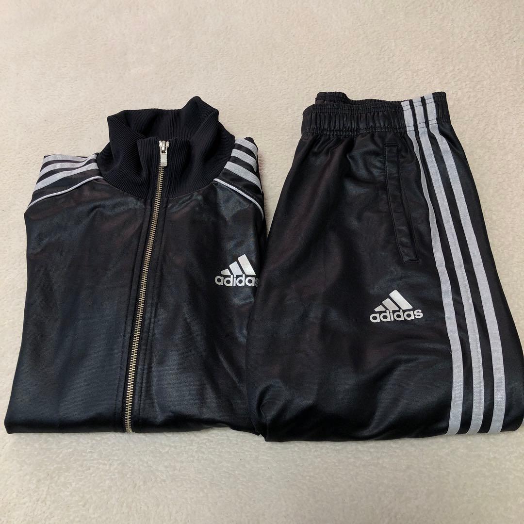 adidas　光沢デザイン　ジャージ上下　セットアップ　ブラック　y2k