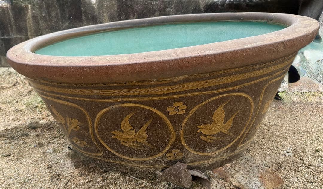 特大メダカ鉢　睡蓮鉢　洋風　インテリア　希少 陶磁器　焼き物　ピータン　皮蛋　甕