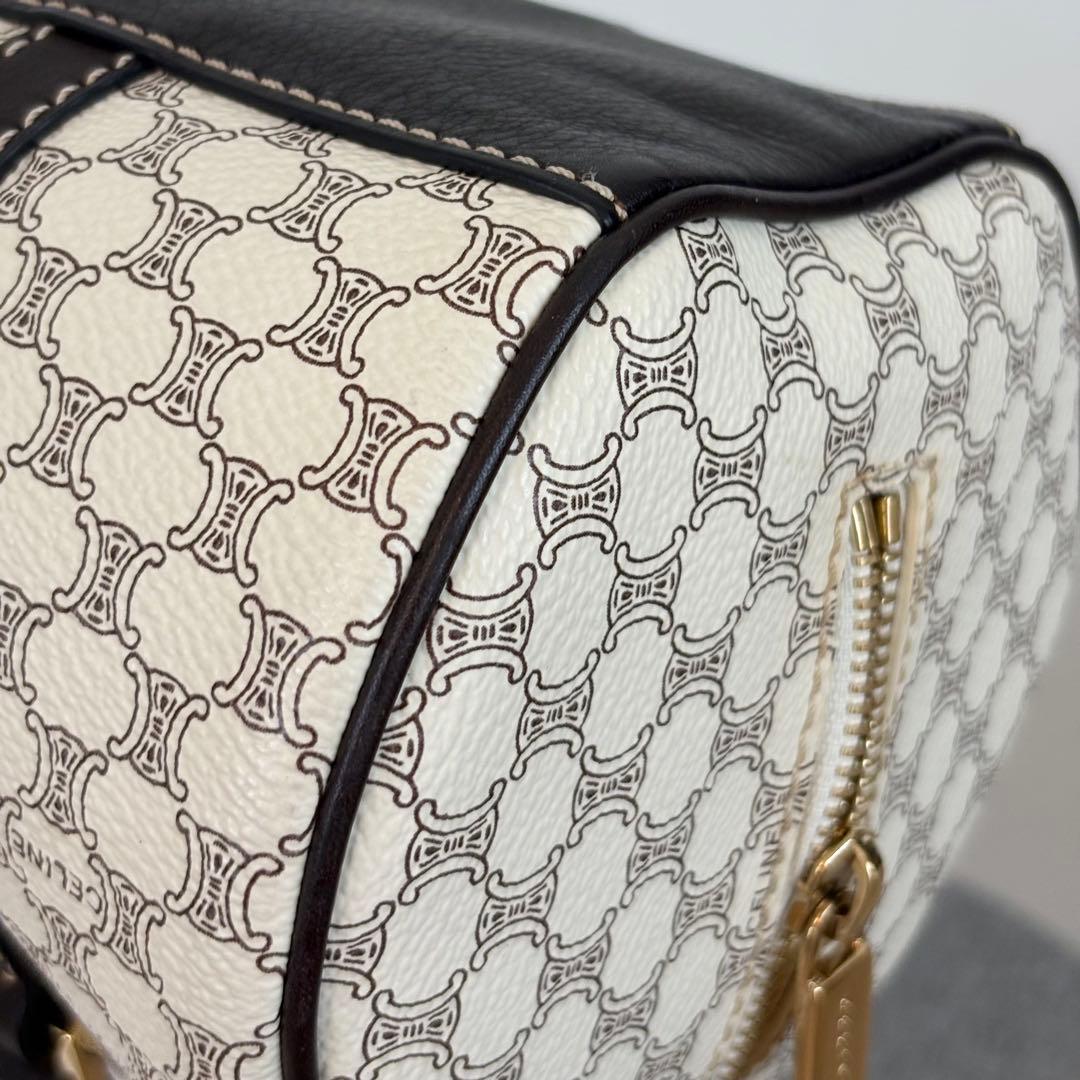 【美品】セリーヌ マカダム柄ハンドバッグ ミニボストンバッグ ホワイト系 127