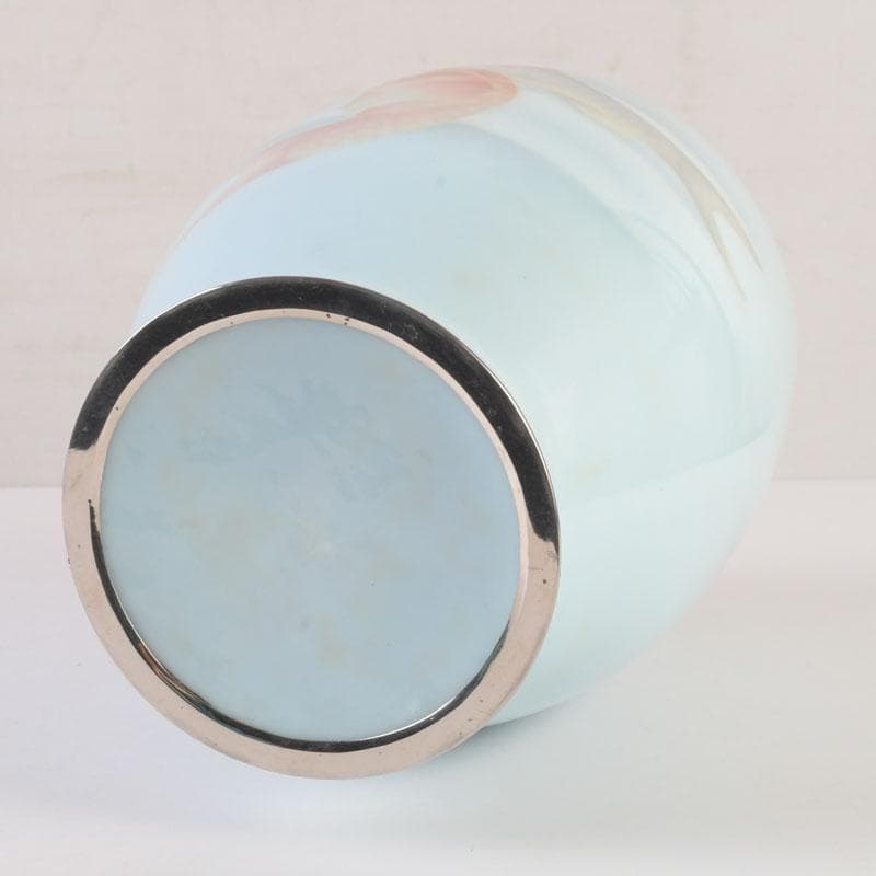 七宝焼　水色釉　双魚文　花瓶　V　9884