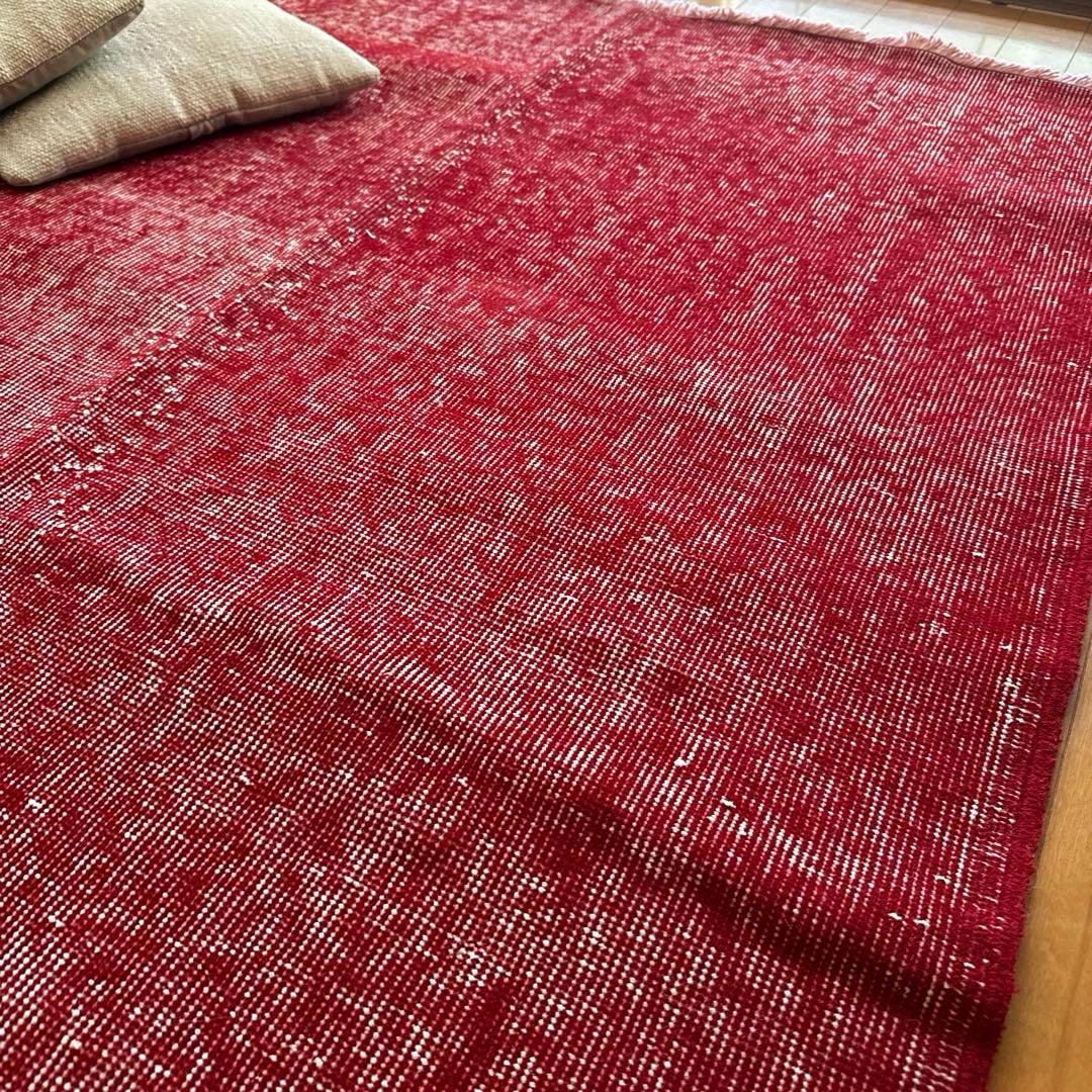 121×205 レッドオーバーダイ　ワンカラーラグ　トルコヴィンテージラグ