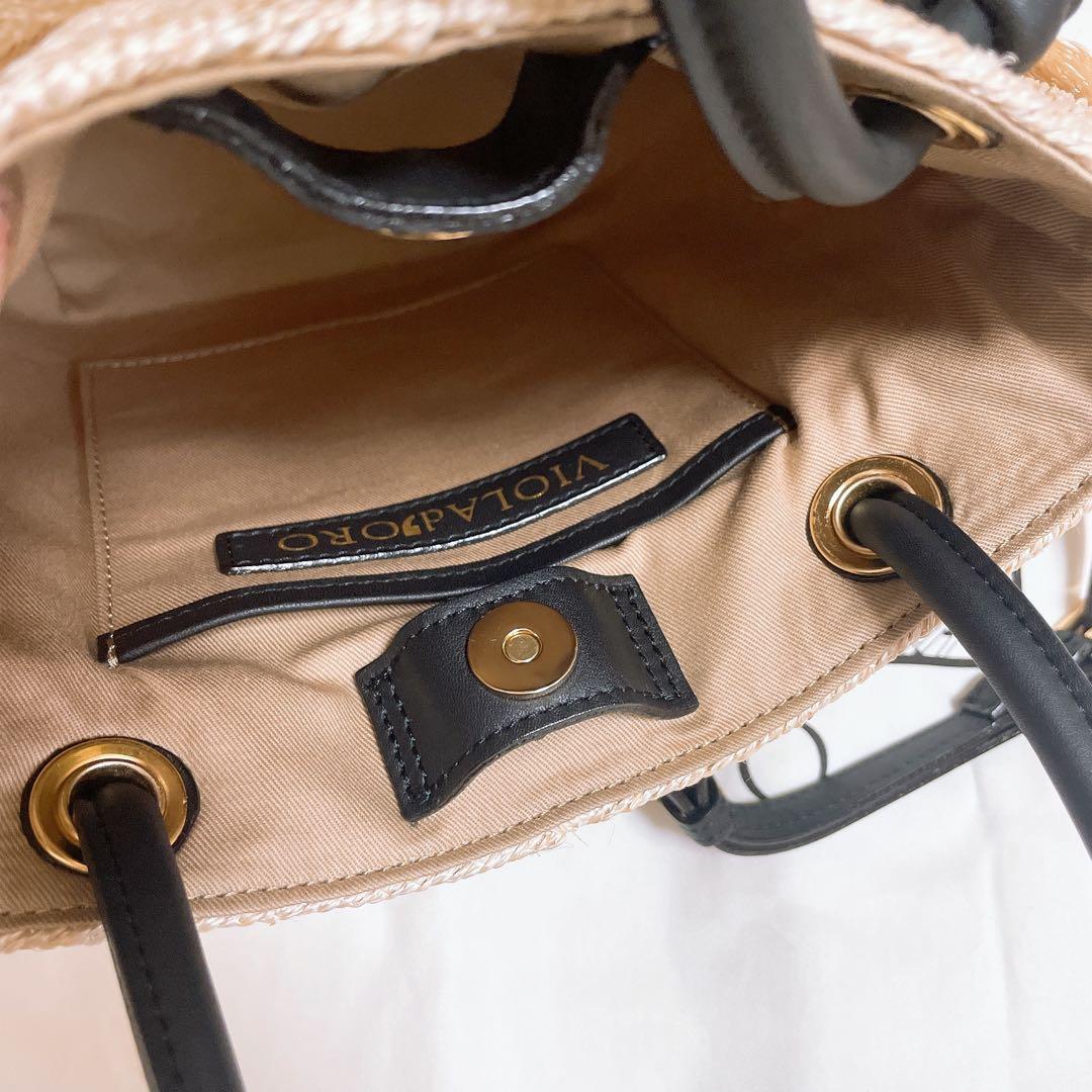 美品✨️VIOLAd'ORO かごバッグ ショルダーバッグ 天然素材 アバカ 本革