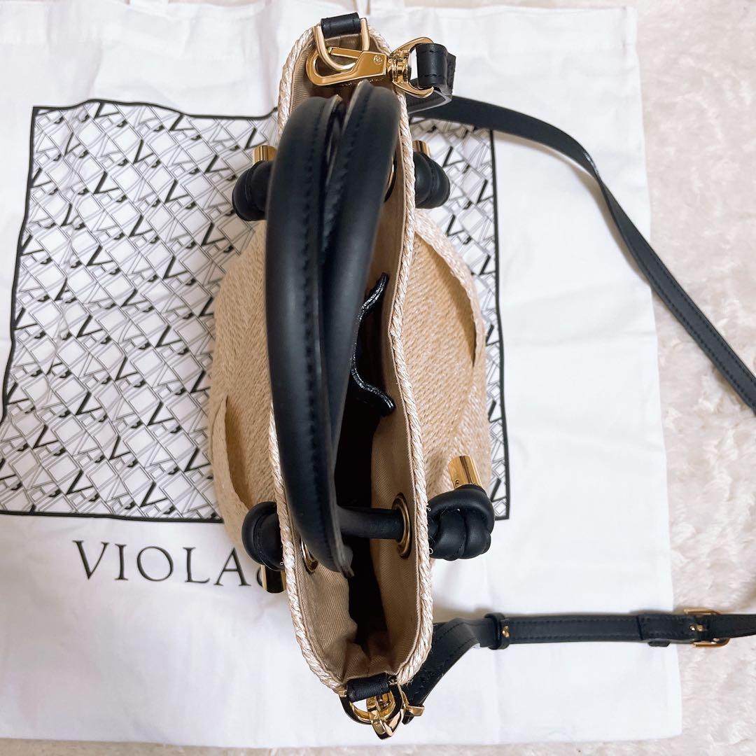 美品✨️VIOLAd'ORO かごバッグ ショルダーバッグ 天然素材 アバカ 本革