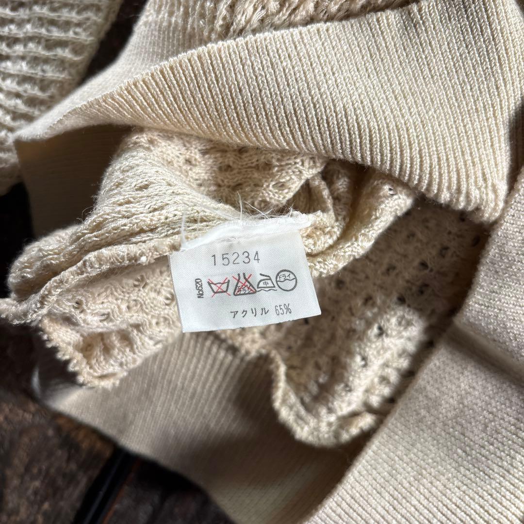 古着　サンタフェ　3Dニットアイボリー　ペイズリー　XL シアニット　リネン混.