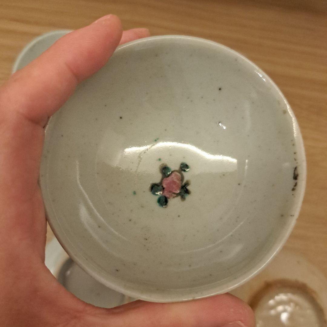 骨董　古道具　アンティーク　中国　茶杯　器　小皿　縁起物　花　喜