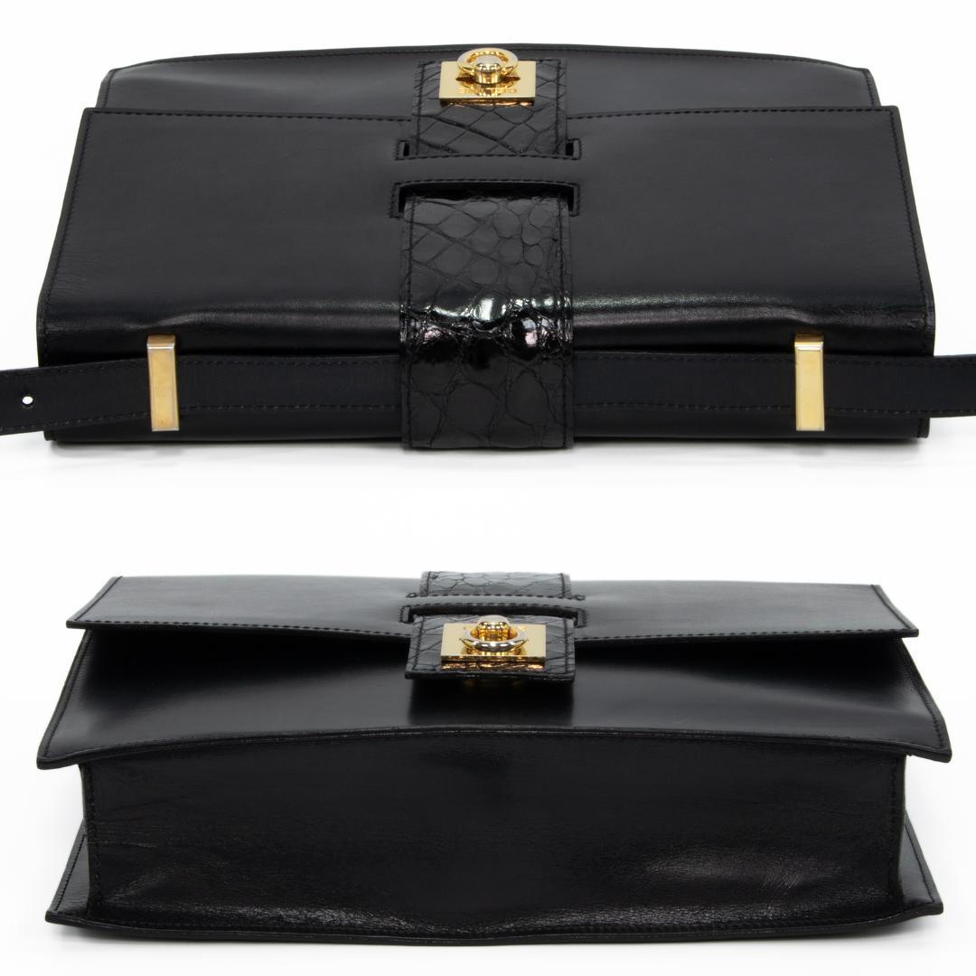 本物 セリーヌ ショルダーバッグ レディース クロコ型押し 黒 斜め掛け ロゴ