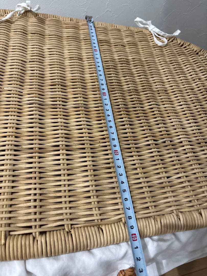 籐製オーバル型フタ付きバスケット　カゴ　収納　大型　内布付き