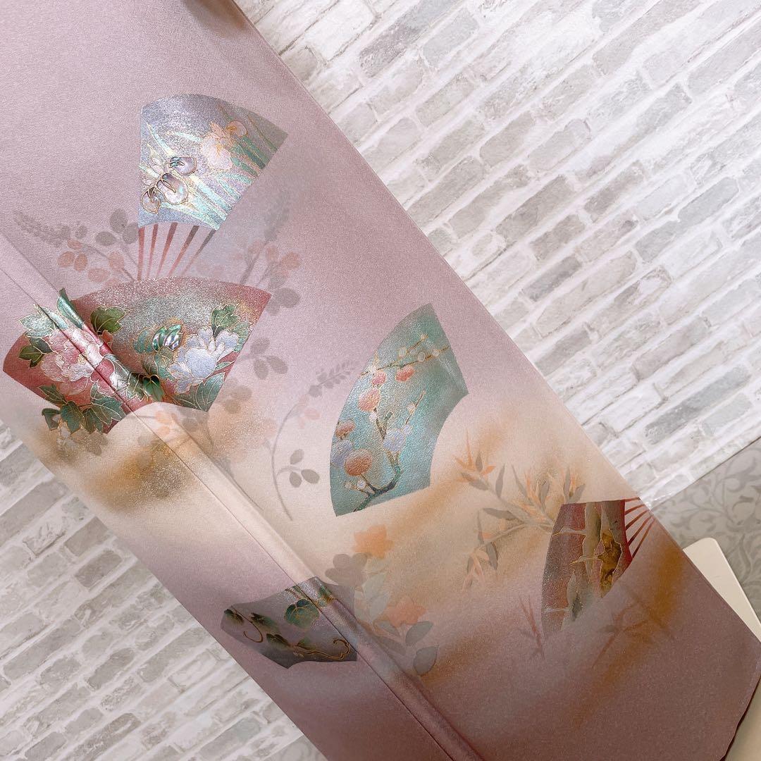 訪問着　フルセット　扇子　螺鈿加工　花々　金彩加工　入学式　卒業式　着物　Q5