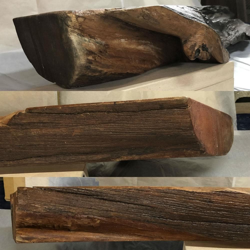 c954 黒柿 古材 板 長さ90cm 厚み8cm クロガキ 敷板 花台 盆栽台