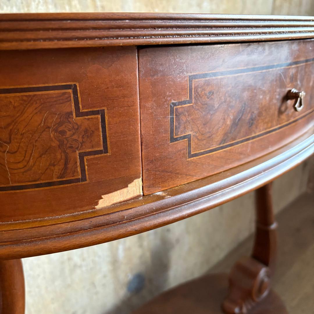 英国　白鳥モチーフ　オーバルコンソール　ウォルナット