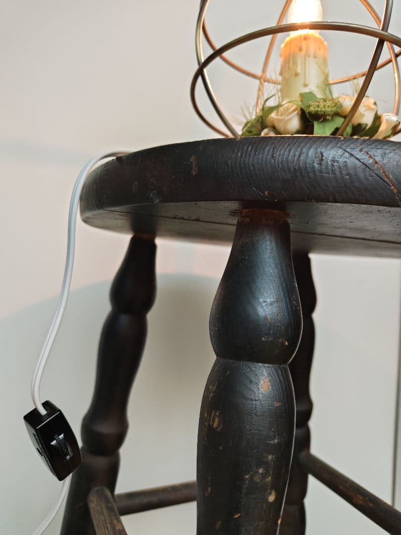 フランスアンティーク✨️キャンドル テーブルランプ　布花リース✩メタルシェード付