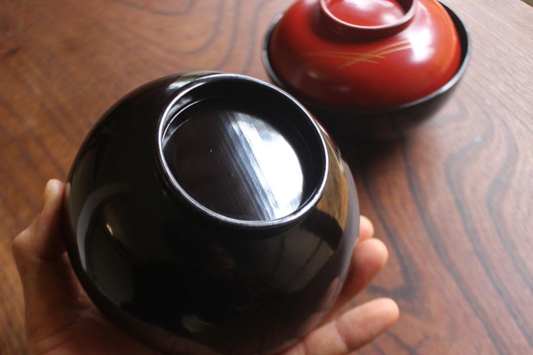 時代逸品！優美な見返し鶴蒔絵の映える日の出椀2点（検輪島塗雑煮椀蒔絵椀