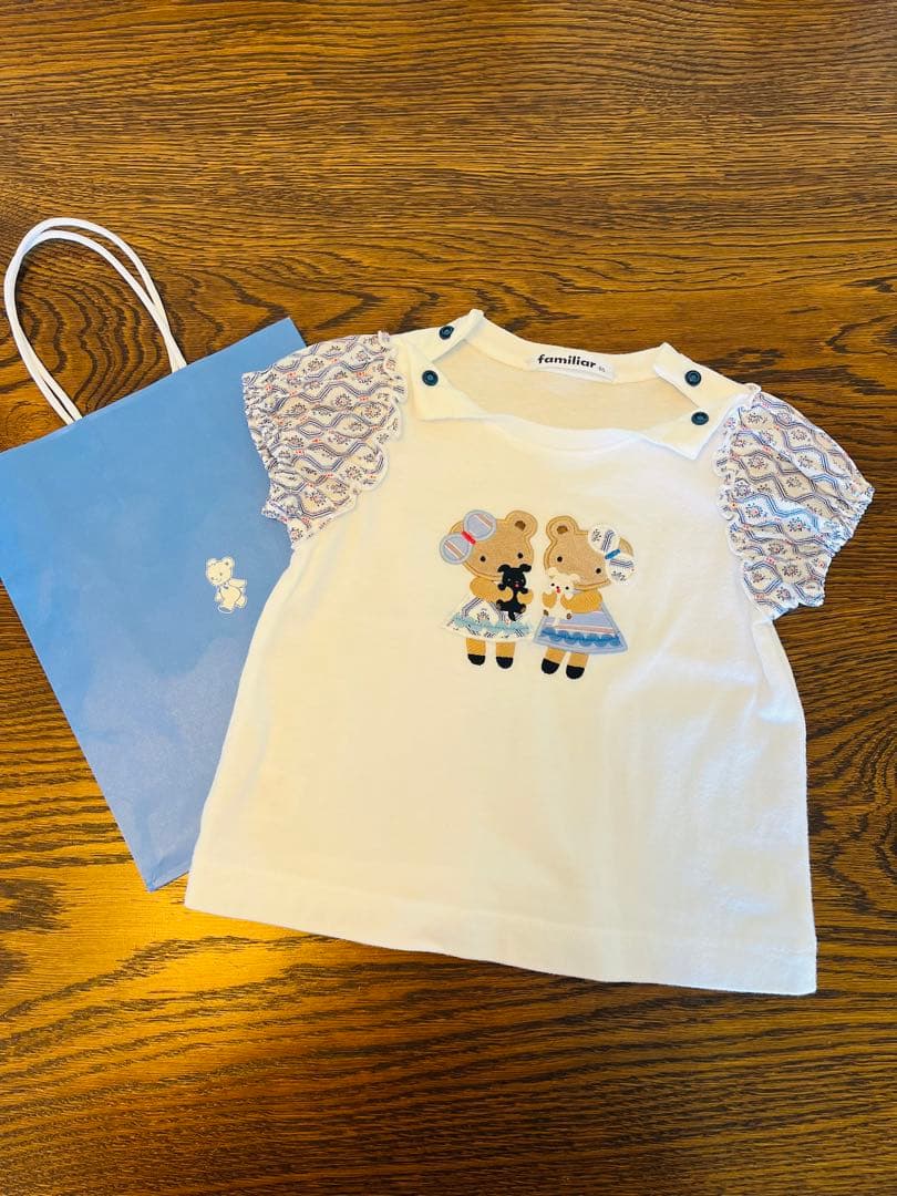 ファミリア 即完売　美品　ブルーリバティ　クマ　　テリア　Tシャツ　パフスリーブ
