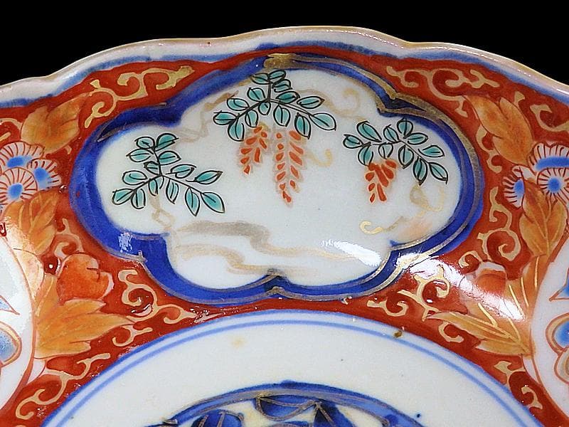 古伊万里　色絵 窓絵　藤に蝶　菊の図　膾皿　５客　C202AS-CWv