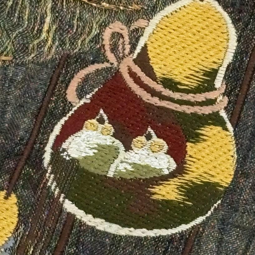 田中 野夫　未使用品　袋帯　瓢箪　葉　刺繍　金通し　六通柄　正絹　L506