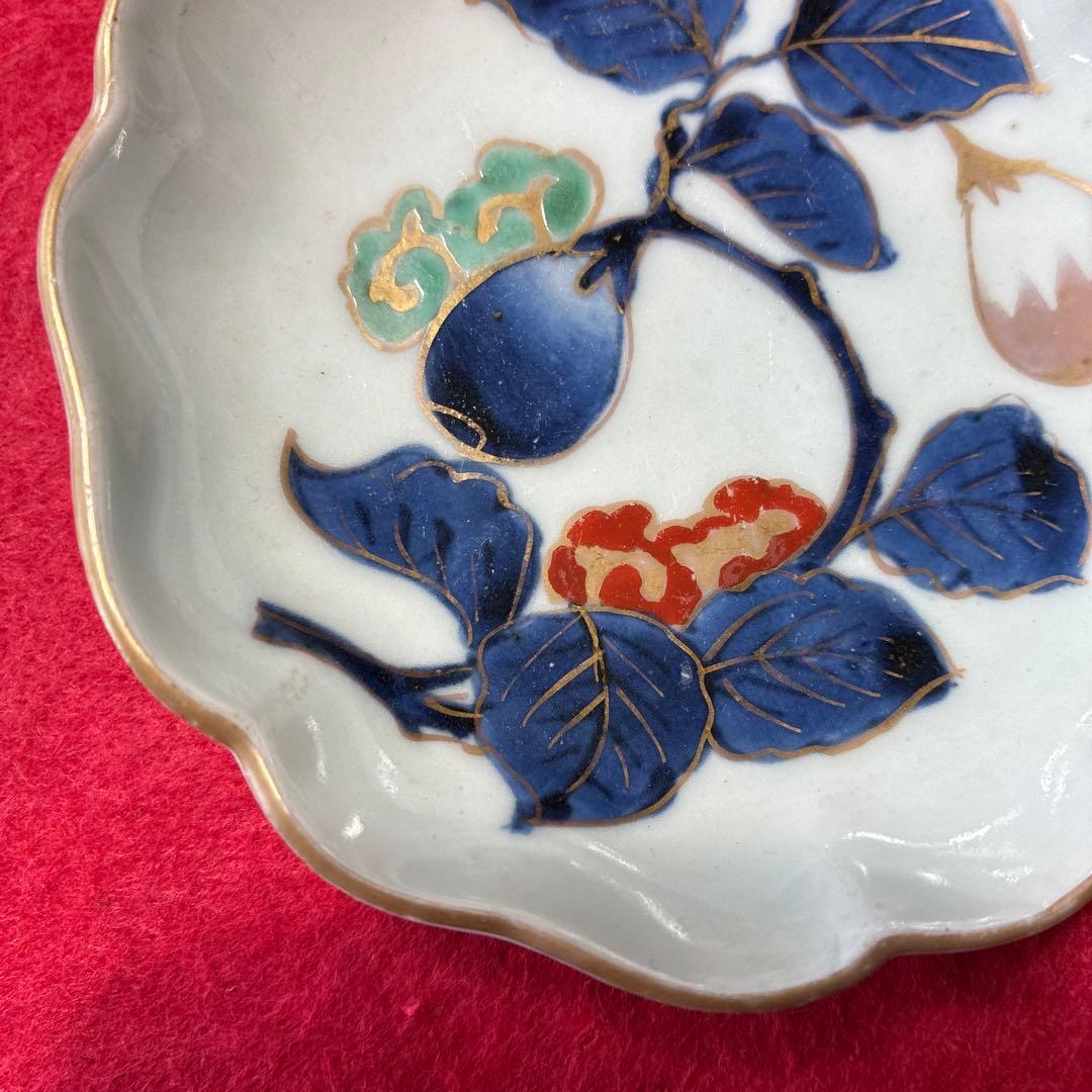 古伊万里　色絵　茄子文　小皿　5枚組