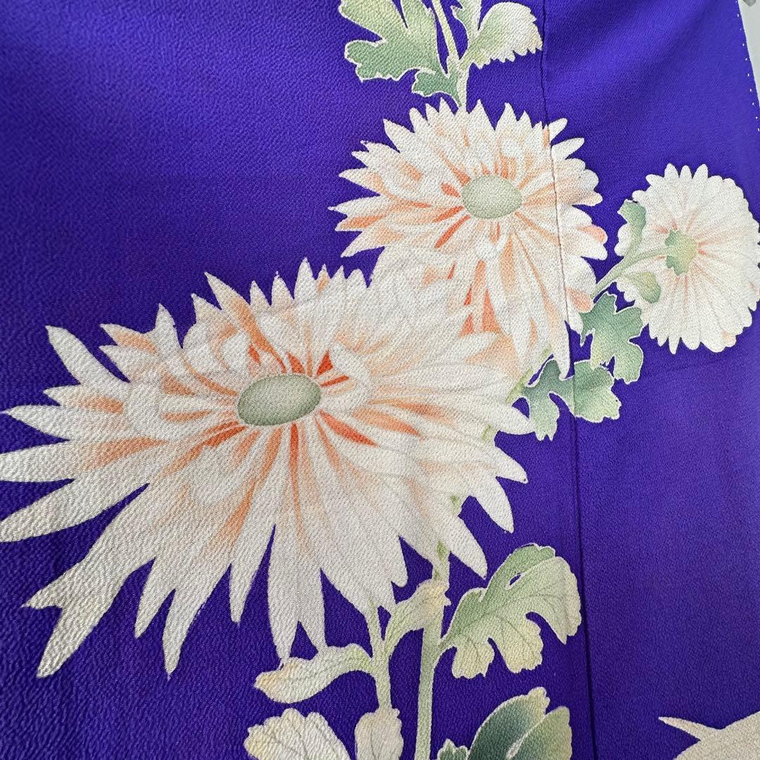 アンティーク　袷　絹　着物　訪問着　青紫　紫　168 トールサイズ