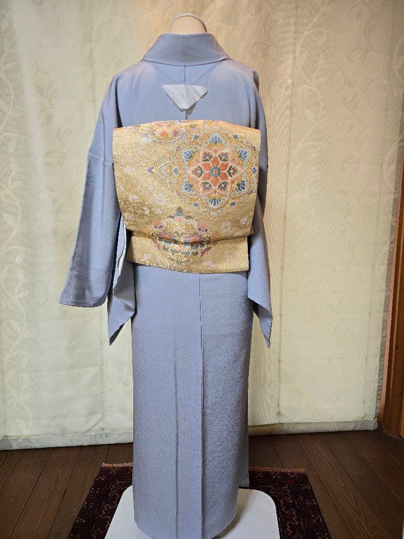 未使用品　草木染め　トールサイズ　作家物　　色無地　一つ紋　高級袋帯　フルセット