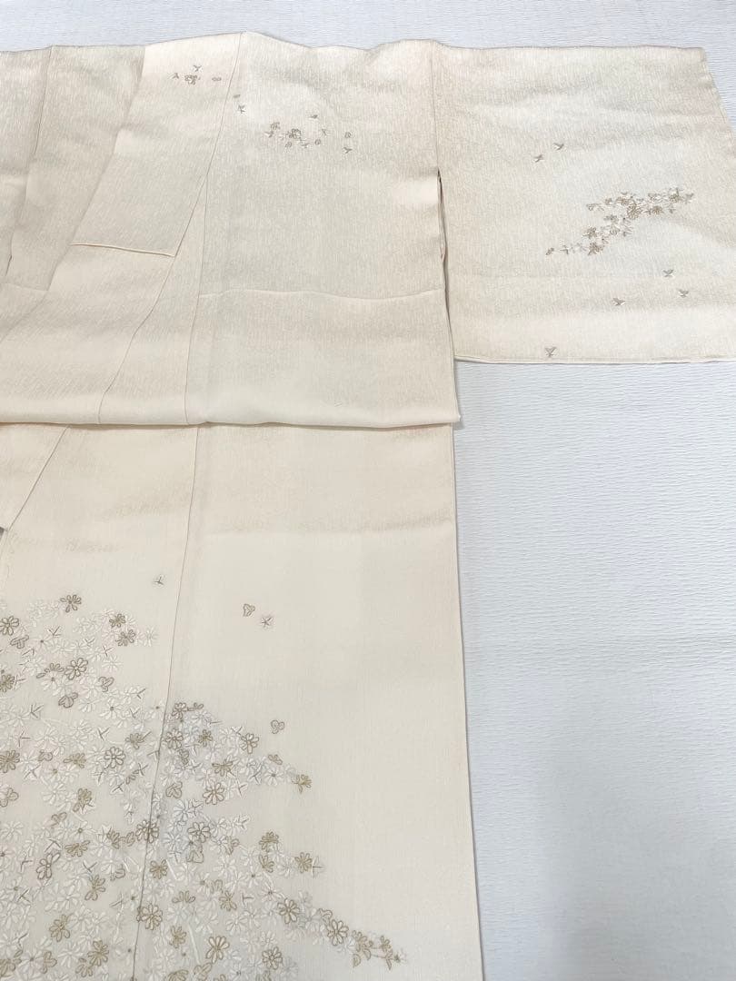可憐な総刺繍 訪問着 ◇正絹 ホワイト裄長トールサイズ