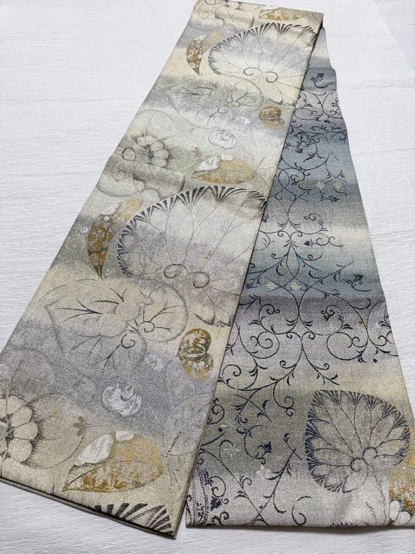 m-9 3way 葵小袖文様 華唐草 月 全通 袋帯 正絹 未使用極美品