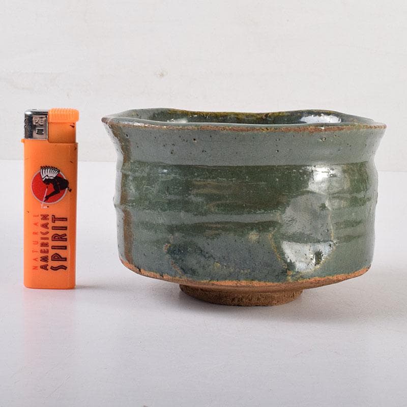 茶道具　織部焼　青織部茶碗　時代箱　V　R7870