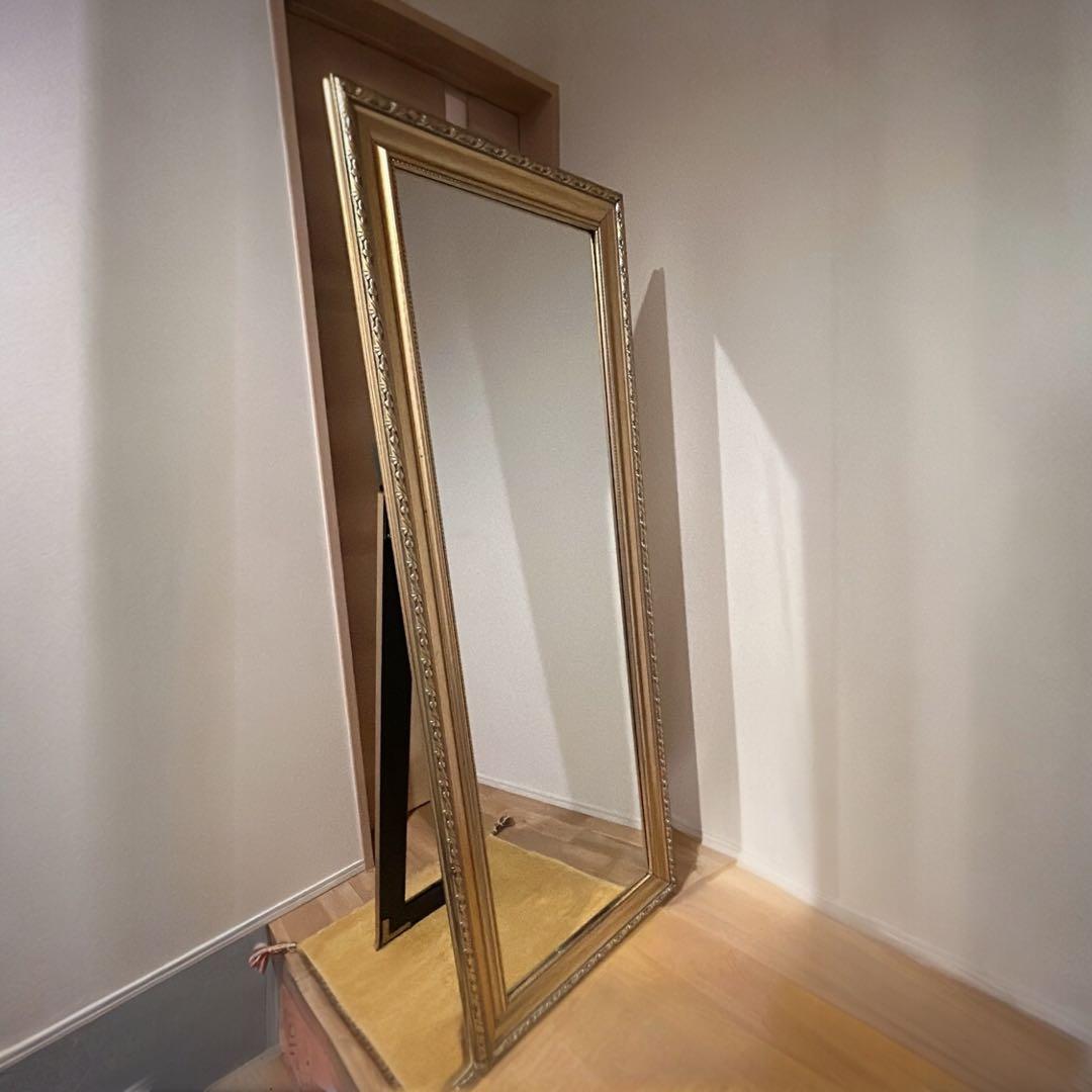大型　ゴールド　ミラー　アンティーク調　全身鏡　スタンドミラー