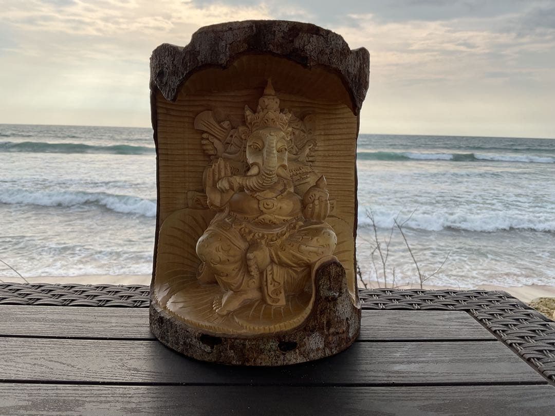 【新入荷】ガネーシャ像(夢をかなえる神様)木彫り [H20.8cm]