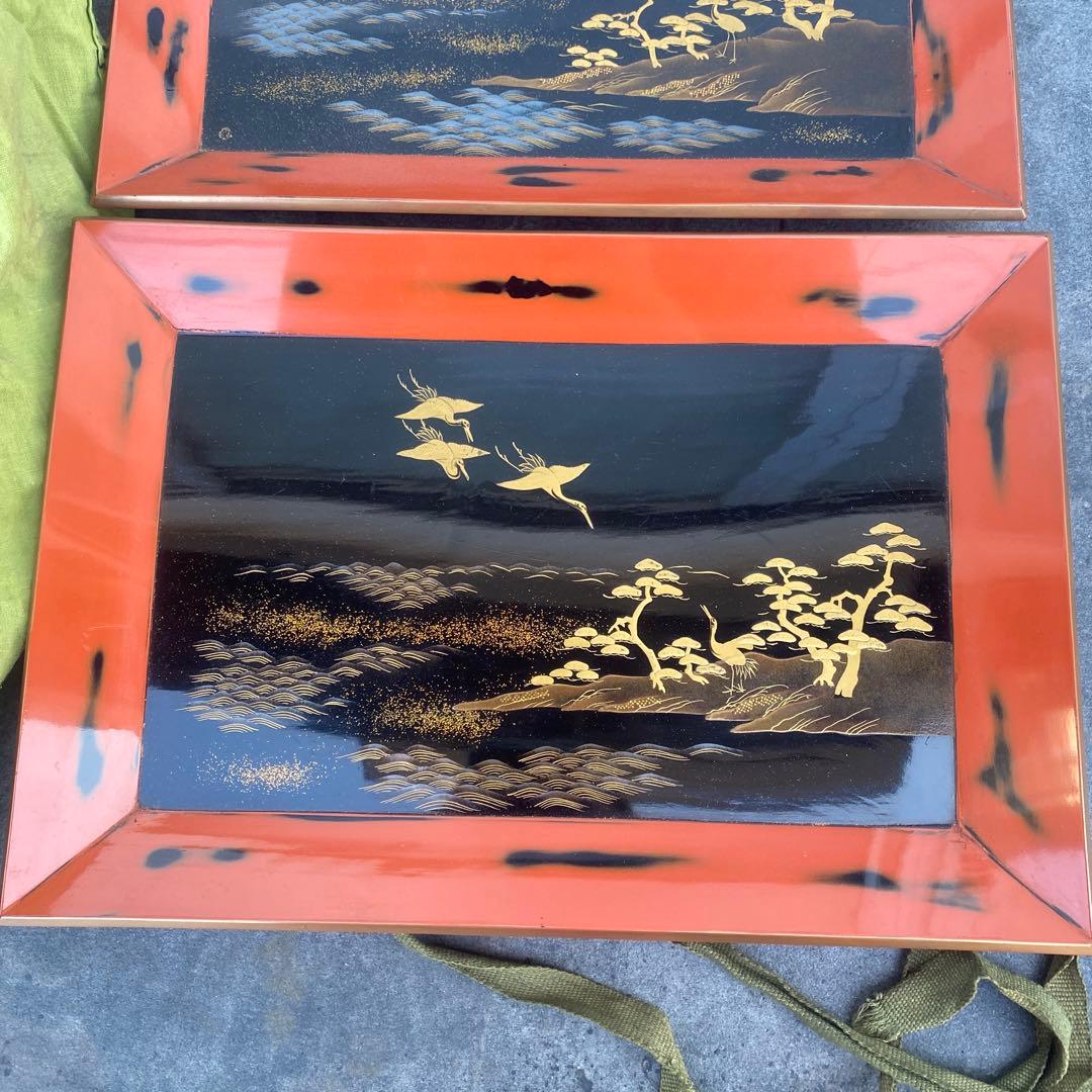 漆器盆セット 2枚 松鶴蒔絵　古美術　アンティーク