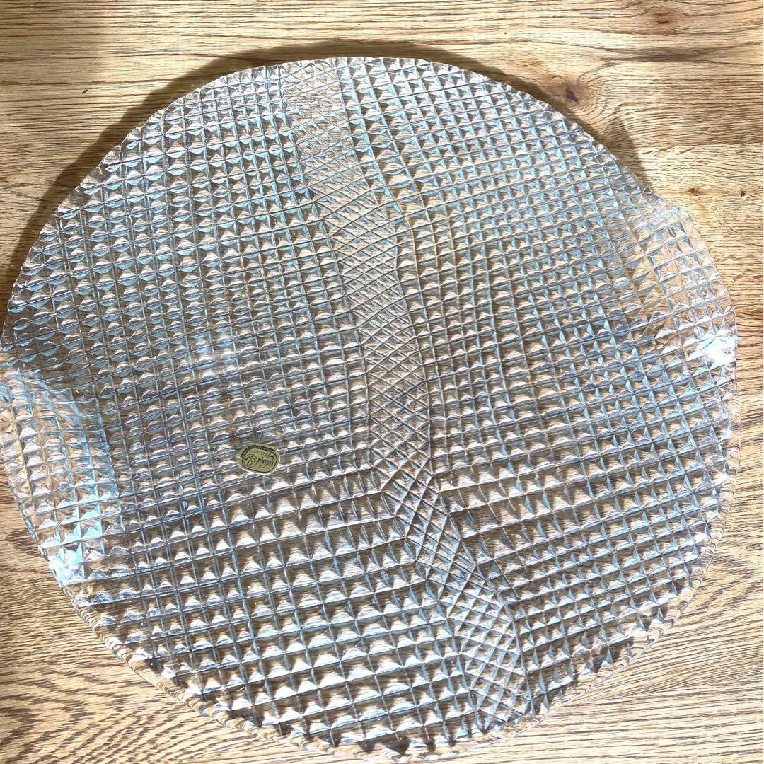 【新品未使用】ボヘミアクリスタル ガラス 340mm 大型 プレート皿 チェコ製