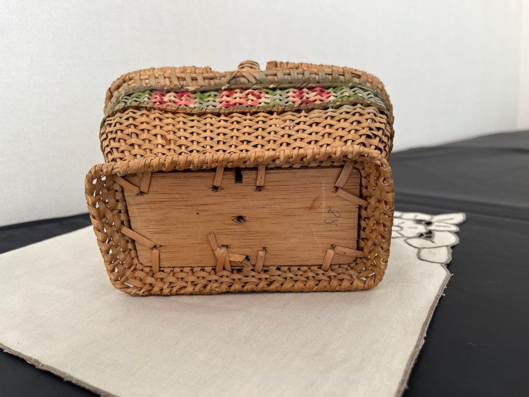 【アンティーク】ローズパニエ　籐バスケット　ローズペイント　フランスアンティーク