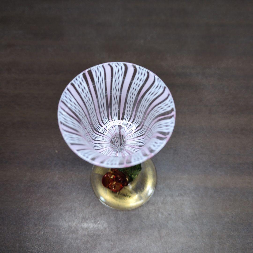 ムラーノガラス 金彩 レースガラス 花形ステム ミニグラス 酒器