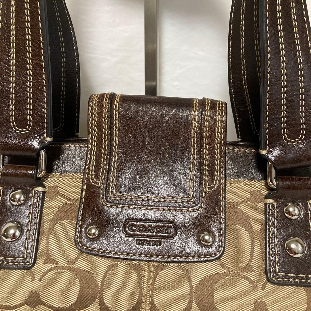 COACHシグネチャー ハンドバッグ.，ターンロック★13975 ブラウン