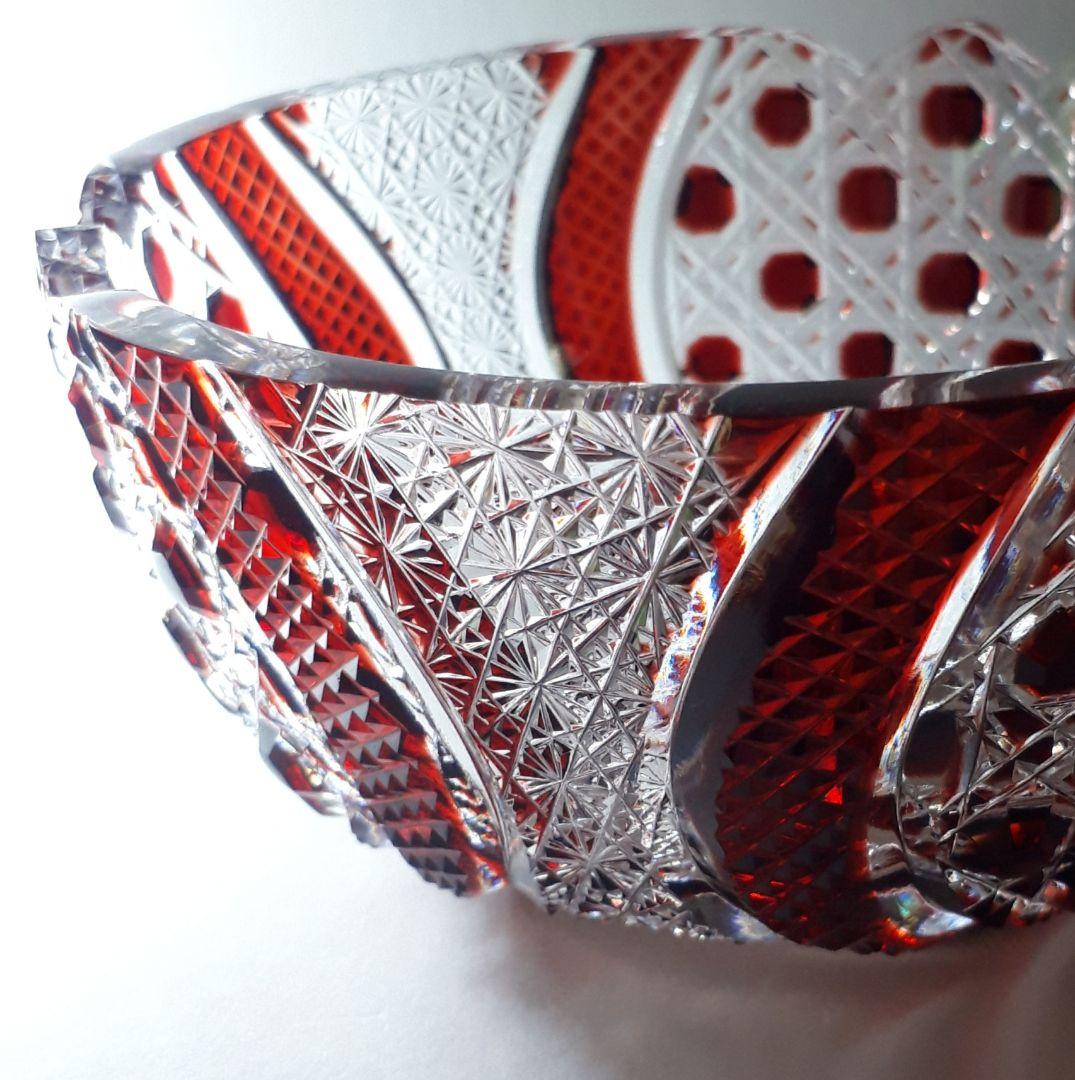 薩摩切子　門脇健二 作品　色被せガラス　　　八角籠目紋様 鉢　【希少レア作品】