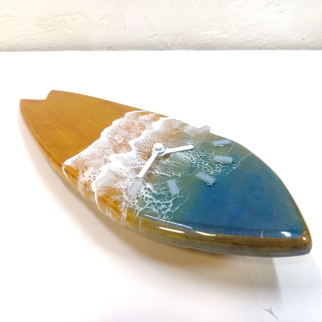 【1105】オーシャンアート　ウッドレジン　サーフボード　時計　インテリア雑貨