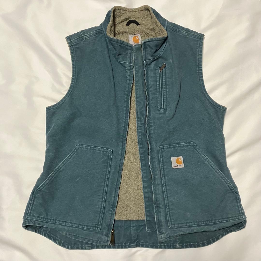 90s Carhartt カーハート　ダックベスト 裏ボア　フェードブルー