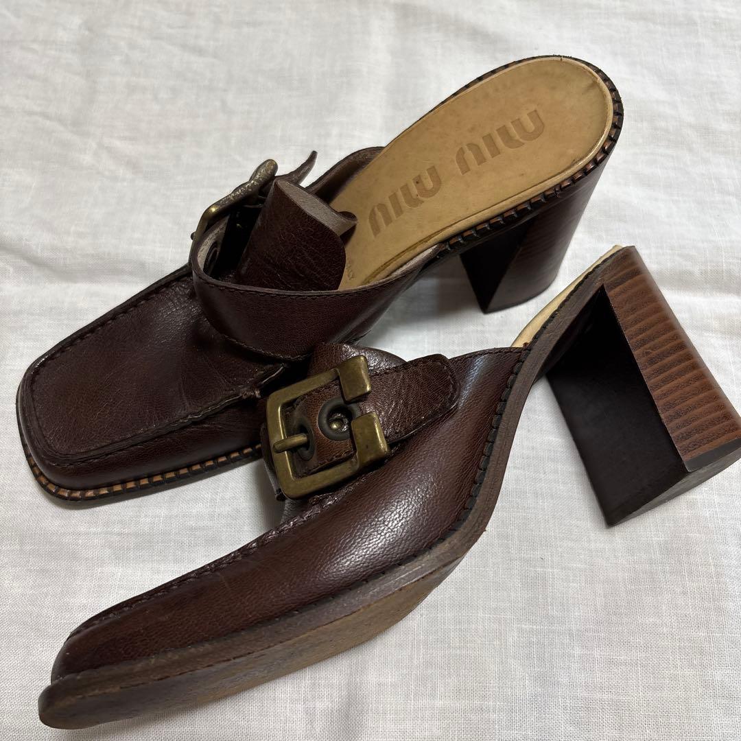 MIU MIU ブラウンレザーミュール ヒール8cm
