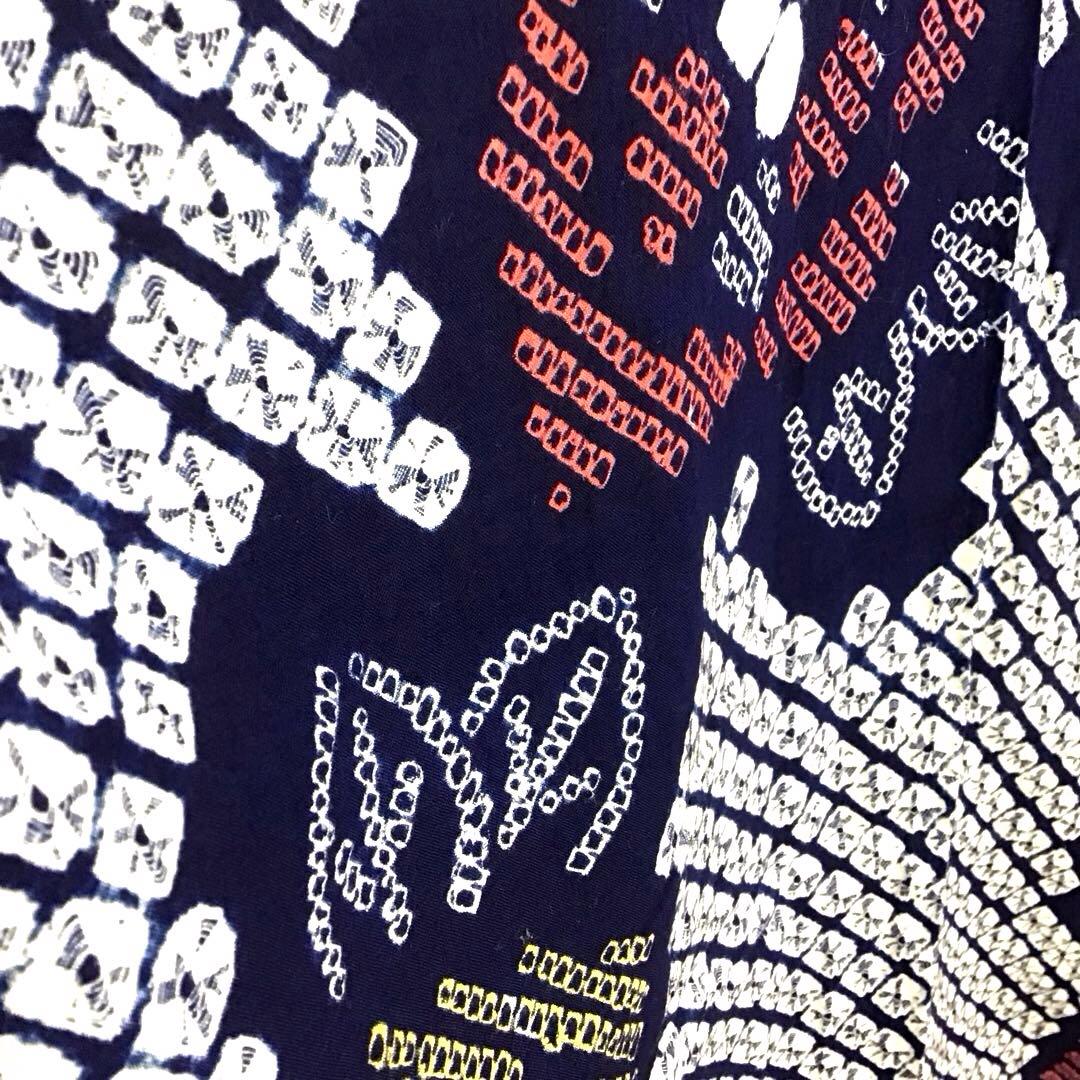 未使用☆本場有松絞り☆誂え浴衣☆紺色☆ばら☆身丈168☆裄丈68☆